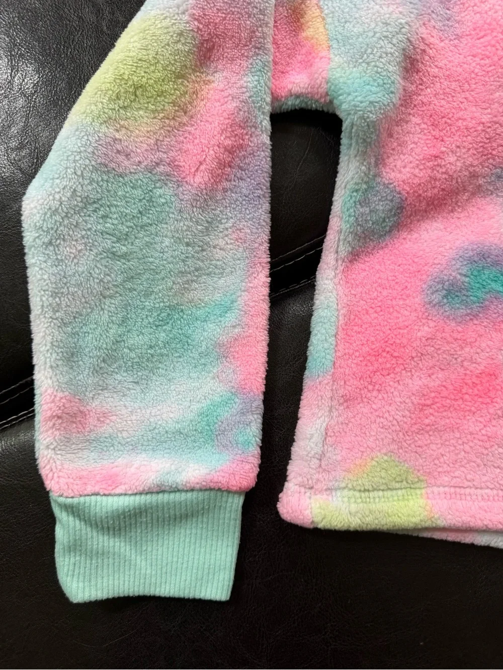Justice - Girl’s Plush Tie-Dye Sweatshirt in Pink, Mint & Yellow